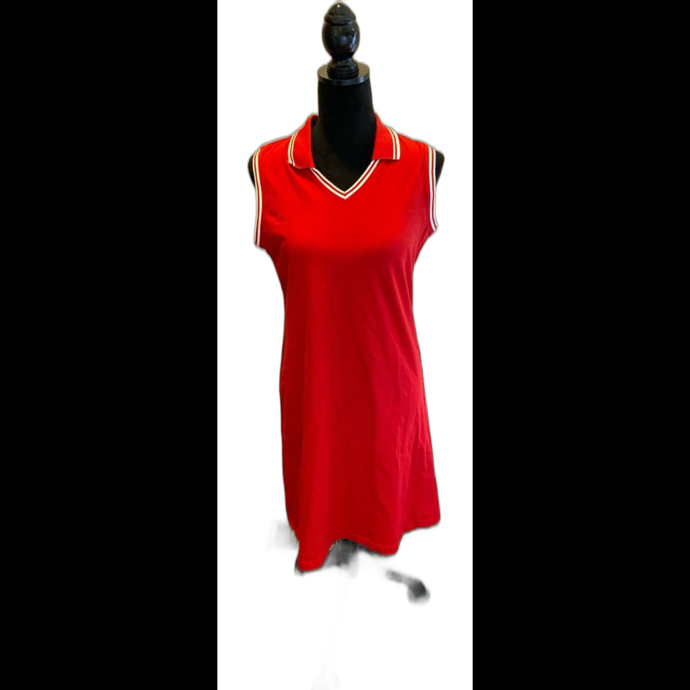 Liz Claiborne Dress Size Medium Polo Look Red‎ Knit Golf Casual 100% Cotton EUC